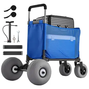 【FathersDayGift】VEVOR Beach Cart with Large Wheels for Sand, 75kg Load Capacity, Heavy Duty Folding Beach Wagon with 300 mm Balloon Wheels, Storage Bag, 845-1140 mm Adjustable Height, Dolly for Camping Fishing Garden