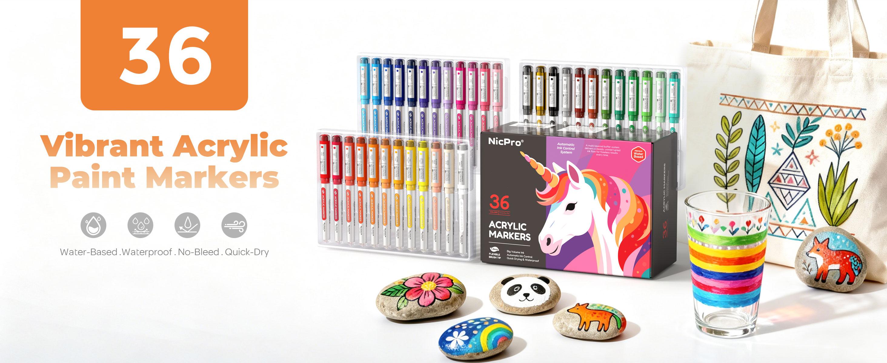 Nicpro Acrylic Paint Markers, Water-Based Brush Tip Acrylic Paint Pens with Automatic Ink Control for DIY Crafts, Art Paint Markers for Rock Painting, Glass, Ceramic, Christmas Decorations