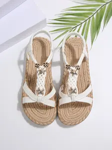 Women's Flat Casual Sandals, Cross Strap Design, Shiny Butterfly & Pearl Decorations, Perfect Valentine Gift, Fashion Summer Shoes, Trendy Sandals, Footwear