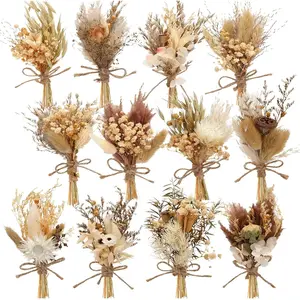 12 Pack Boho Dried Flower Bouquet Mini Wedding Handmade Dry Flowers Decor for Vase Crafts DIY Photo Boutonniere for Men Floral Plant for Bridesmaid Gift Birthday Decor(Rustic) Decorative Fruit Ornaments Colorful