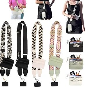 Clip and Go Strap for Phone with Wallet Crossbody, Phone Lanyard Adjustable and Detachable Wrist Strap, ID Window & Zipper Pocket Hands-Free Phone Strap for Women/Men