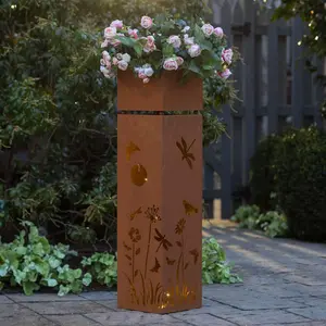 Lighted Metal Planter with Dragonfly Design