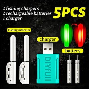 5-Piece Fishing Rod Tip Light Set, 2 Rechargeable Batteries, 1 Charger, Night Fishing LED Indicator, Day & Night Use, Fishing Accessories, Fishing Equipment, Outdoor Fishing Supplies