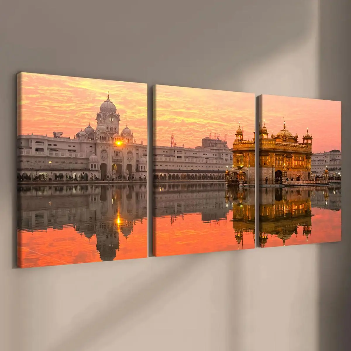 Wooden Framed Canvas Painting, 3 Counts/set Modern Architectural Sunset Pattern Religious Wall Art, Wall Decor for Home Living Room Bedroom Office, Aesthetic Wall Decor