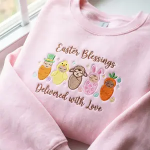 Labor and Delivery Nurse Easter Embroidered Sweatshirt, Easter Blessings Delivered with Love Newborn Design, L&D RN Gift