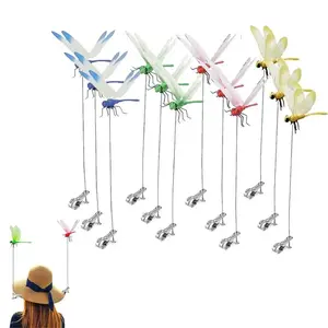 12 Pcs 3D Fake Dragonfly Rod-Clips | Garden Metal Bug Repellent, Bird & Fly Deterrent, Indoor & Outdoor Creative Home Decor Decoration Decorative Plants Accessory Magical Ornaments Hangable Landscape Hanging Set