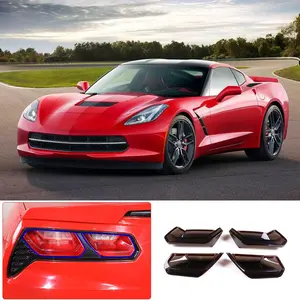 4-piece ABS Transparent Gray Smoked Taillight Covers for 2014-2019 Corvette C7 Models High-Quality Plastic DIY Protection