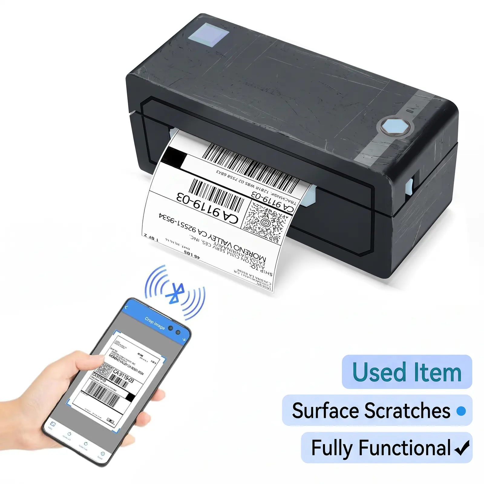 【USED】JADENS Wireless Thermal Inkless Label Printer 268BT - Bluetooth, US Type, 1.57"-4.1" Width, 4x6" Sizes, Waterproof, Portable Shipping Label Maker & Inkless Sticker Printer for Small Businesses, Compatible with Android/Tablets/Mobile PCs