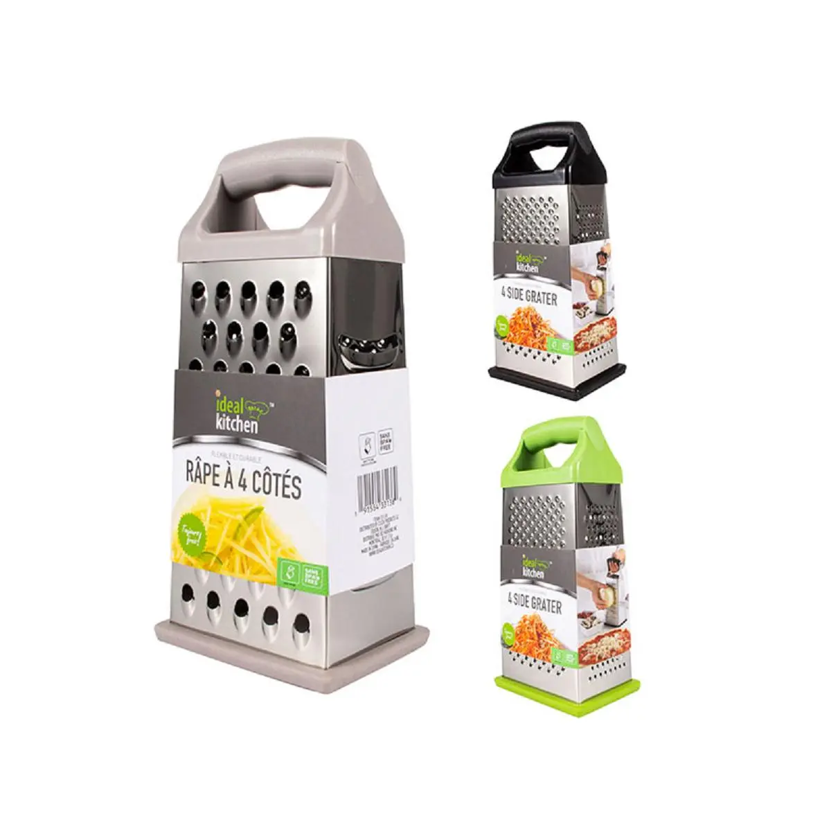 9-Inch Stainless Steel Colorful Box Grater - 4-Sided Food Shredder with Ergonomic Handle, Non-Slip Base - Dishwasher Safe Fruit & Vegetable Utensils for Cheese, Ginger, Pasta