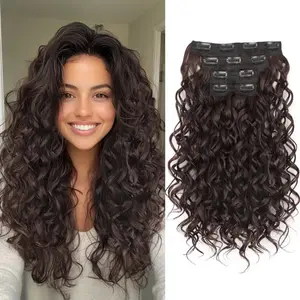 Curly Hair Extensions, 4PCS 16inch Clip in Hair Extensions Lace Weft Short Curly Hair Extensions Clip Ins Invisible Natural Hairpieces for Women, Chocolate Brown