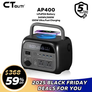 Ctolity 345Wh Power Supply Powerbank LiFePO4 Battery Camping Portable Power Station Phone Charge- Solar Generator with 500W AC Output for Home Use Camping Travel RVs Emergencies