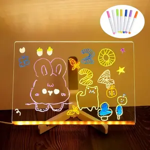 Acrylic Dry Erase Board with Light 11.8 X 7.9” Clear Light up Dry Erase Board with Stand Desktop Glow Memo LED Letter Rewritable Message Board White Board LED Note Board with 7 Color Markers