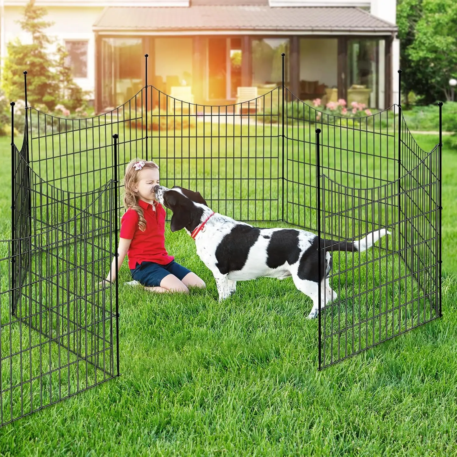 10 Panels No Dig Decorative Outdoor Garden Fence for Yard, 32 in(H) X 23.6 ft(L) Animal Barrier Fencing Rustproof Metal Wire Border for Dog, Rabbits, Landscape Temporary Defense with 11PCS Stakes