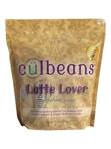 Culbeans Latte Lover Beverage Coffee with Arabica Coffee Coconut-Based Creamer & Pure Cane Sugar Infused with 6 Organic Mushrooms 20 Servings Creamy
