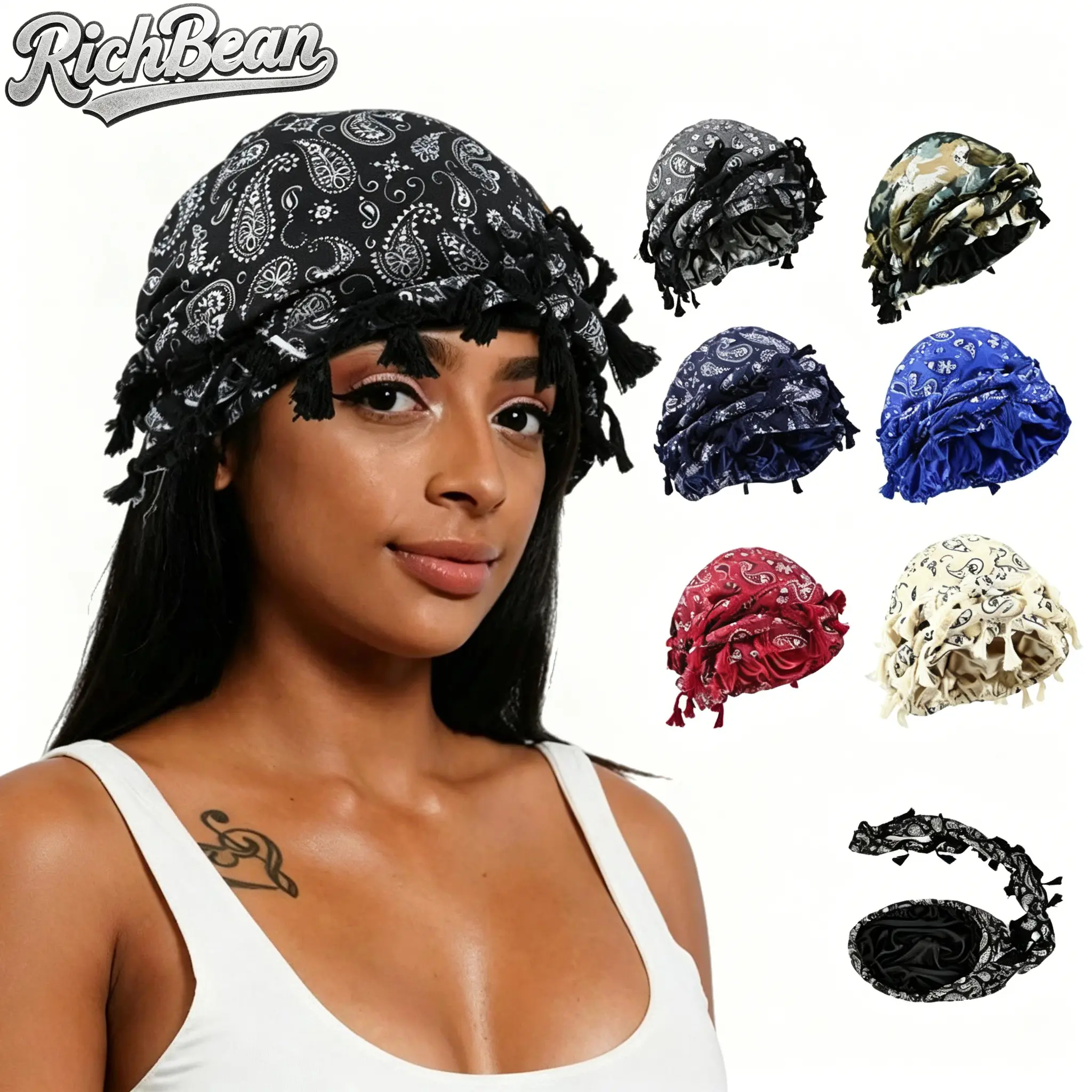 SummerVibes Viral Satin Lined Durag Turban, Silky Twist Strap Head Wraps for Hair Protection, Paisley Leopard Print Breathable Hair Bonnet, Adjustable Long Tail Head Scarf for Sleeping Daily Wear, Trendy Hip Hop Hair Accessory
