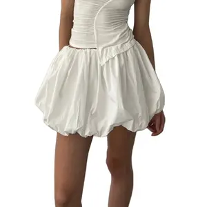 Women's Ladies Female Mini Lantern Skirt Casual Loose Fitting Elastic Waist Solid Color Short Puffball Skirt for Summer Womenswear Streetwear