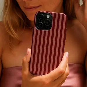 Burgundy and Pink Striped Phone Case for iPhone 17, 16, 15, 14, 13, 12, Stylish Phone Case for Extra Screen and Camera Protection