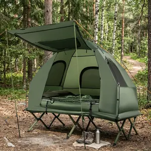 Foldable Outdoor Camping Tent Cot With Air Mattress And Sleeping Bag For Camping, Hiking, Fishing And Other Outdoor Activities