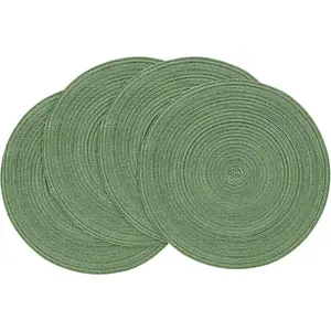 15 Inch Round Braided Placemats Set of 4, Washable Heat Resistant Cotton Polyester Circle Place Mats for Kitchen Dining Table-Forest Green
