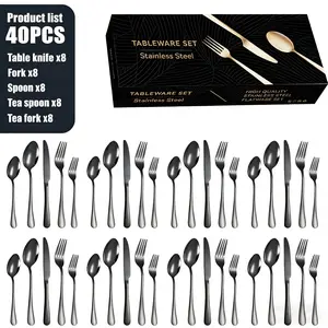 20/40/60 Piece Stainless Steel Cutlery Set, Modern Tableware Sets, Tableware Kit, Titanium Coated, Includes Steak Knife, Salad Fork, Dessert Spoon, Gift Box Included