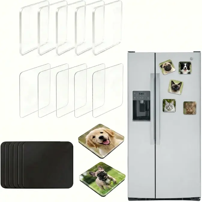 5-Pack DIY Custom Photo Refrigerator Magnets Kit, Crystal Clear Acrylic Picture Frame Magnets for Fridge, Personalised Pet & Family Memory Display Accessories, Easy Homemade Holiday Decor & Heartfelt Gifts for Loved Ones!