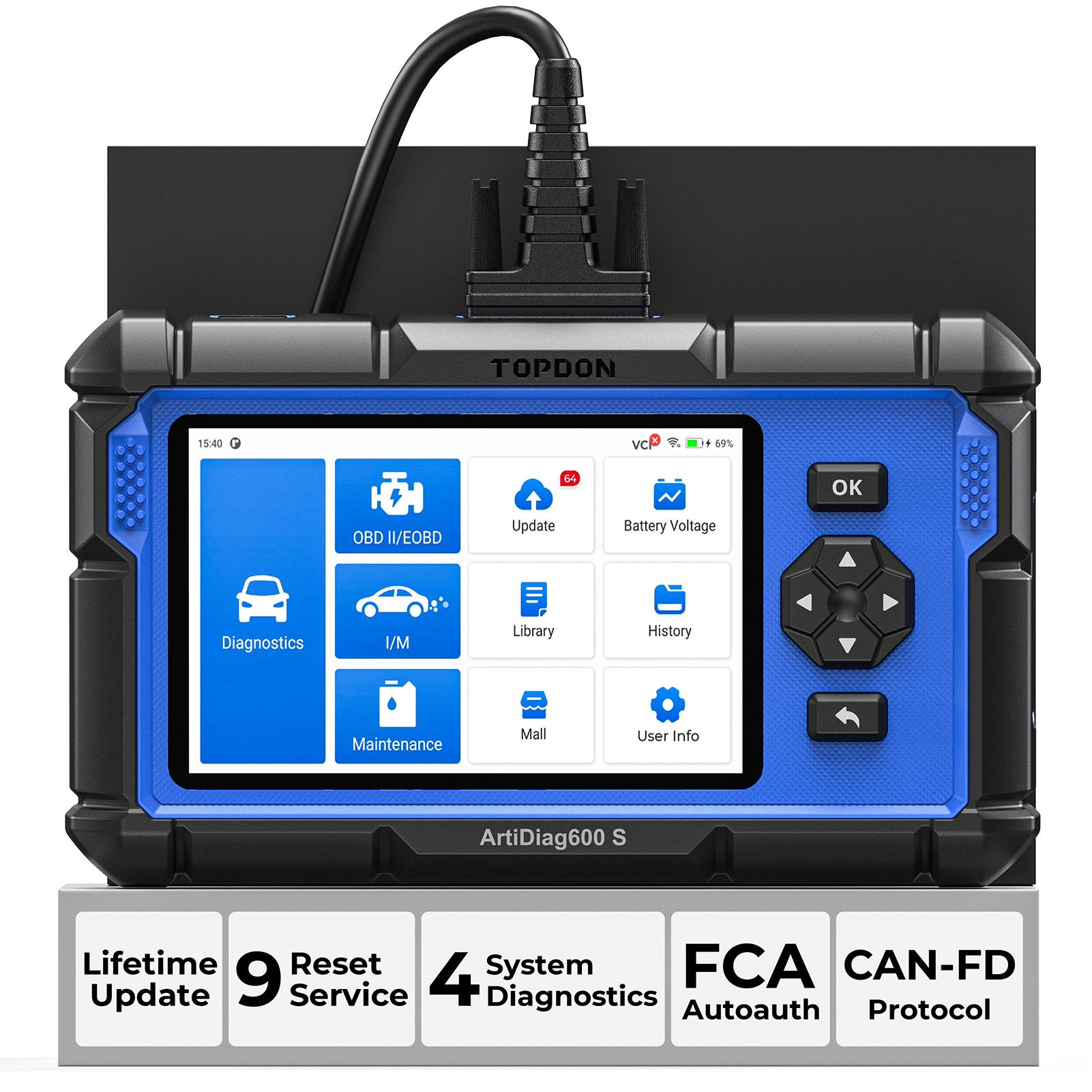 【DealsForYouDays】TOPDON AD600S ABS/SRS/AT/Engine Code Reader, 9 Reset Services, Free Lifetime Upgrade Scan Tool Car Battery Tester