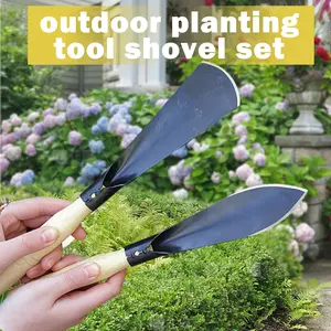 2 Counts Garden Shovel Garden Pointed with Pointed Tip and Flat Tip, Wooden grip black manganese steel garden shovel., necessary Gardening Tools for Easy Plant Cultivation