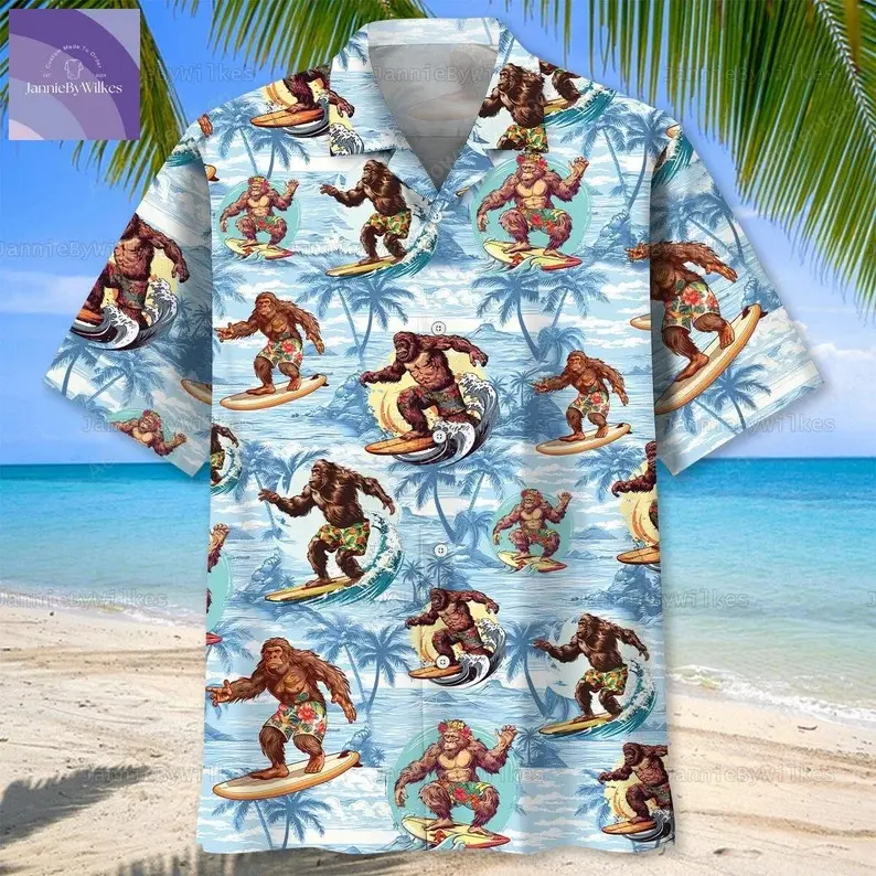 Tropical Hawaiian Shirt,  Button-Up Shirt, Sasquatch  Shirt, Summer Beach Shirt, Vacation Shirt, Hawaii Shirt