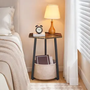 MAHANCRIS Hexagonal End Table, Small Side Table with Fabric Basket, Modern Nightstand, Bedside Table, Coffee Tables for Living Room, Bedroom, Rustic Brown #SpringSale #BigSpringSale