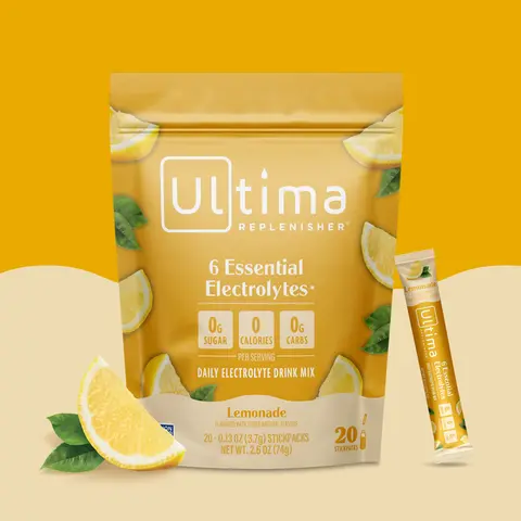 Ultima Replenisher Lemonade Daily Electrolyte Drink Mix – 20 Sugar-Free Hydration Packets with 6 Key Electrolytes, Vitamin C & Zinc – Vegan, Keto & Non-GMO
