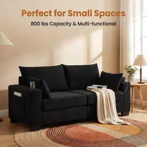 78 Inch Corduroy 3-Seater Sofa Modern Plush Deep Seat Upholstered Couch with USB Charging Cup Holders Side Pocket Ergonomic for Living Room Apartment 800 lbs Capacity Multi-functional