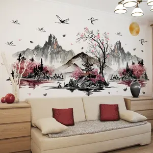 A set of four ink painting simulated landscape wall stickers, Wall Decal, for home decoration and beautification, wall sticker, self-adhesive M13603-KN