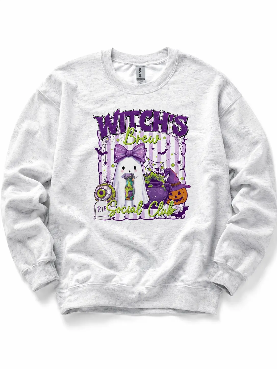 Women's Witch's Brew Social Club Casual Long Sleeve Printed Sweatshirt - Ash Grey - Sublimation - Spooky - Unisex Jersey Tops - TrendWear USA