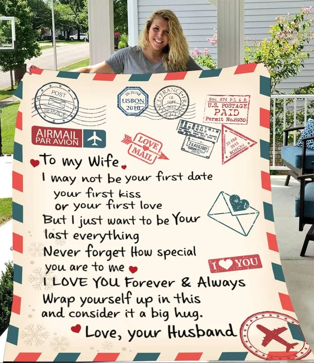 [SummerVibes] Gift for Wife Christmas Wife Gifts Ideas to My Wife Birthday Gift Christmas Love Blanket Anniversary Romantic Gifts for Wife Warm Bed Throw Blanket