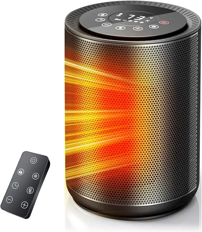 Portable table heater & Space Heater for Indoor Use, 1500W Electric Heater with Remote Control, LED Display, 24H Timer, Adjustable Thermostat, 3 Modes, Overheat & Tip-Over Protection for Bedroom Office Home