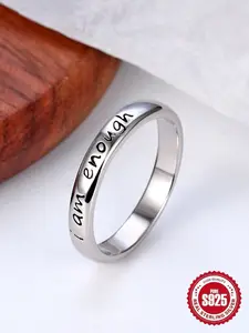 925 Silver Color Simple Design Wide Band I Am Enough Unique Rings, Unisex Vacation Party Jewelry, Unique Encouraging Text, Encouraging Message Rings