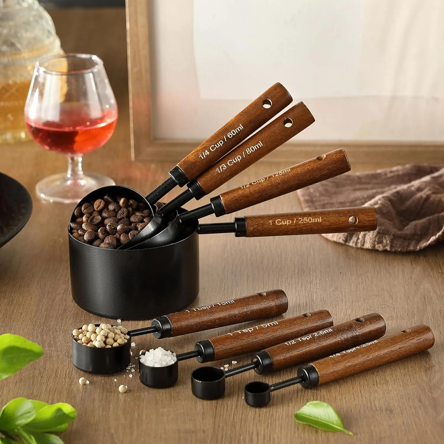 8-piece stainless steel measuring cup set, 4/8 counting multifunctional spoon with handle, kitchen measuring tool, Kitchen Utensils Set, kitchen accessories, Kitchenware, Kitchen Gadgets, available for Christmas.