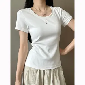 Summer new shoulder slim and thin U- T-shirt women's casual versatile Spice Girl white round  short-sleeved top women oversized tshirt Cotton Inspirational Fan Rico strapless tonight Sleeve Style Concert knit pink Punk Music tank