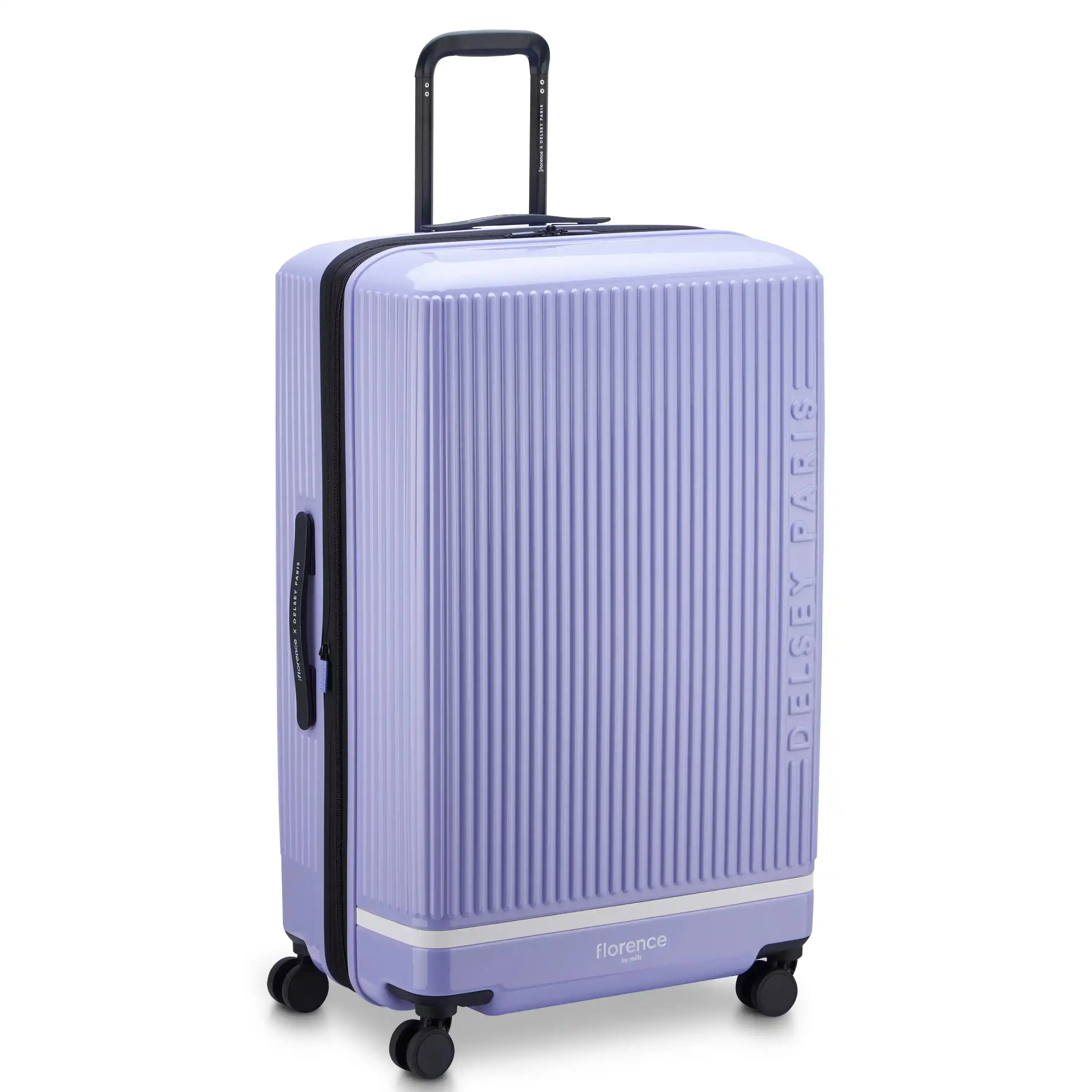 DELSEY Paris x florence by mills Spin Me Away Large Expandable Hardside Spinner Checked Luggage - 4-Wheel 360-Degree Spinner, Compartmentalized, Durable, Extendable, Easy-Move Design, Eco-Friendly Materials, Interlock Zips, Telescopic Handle, Hardside Spi