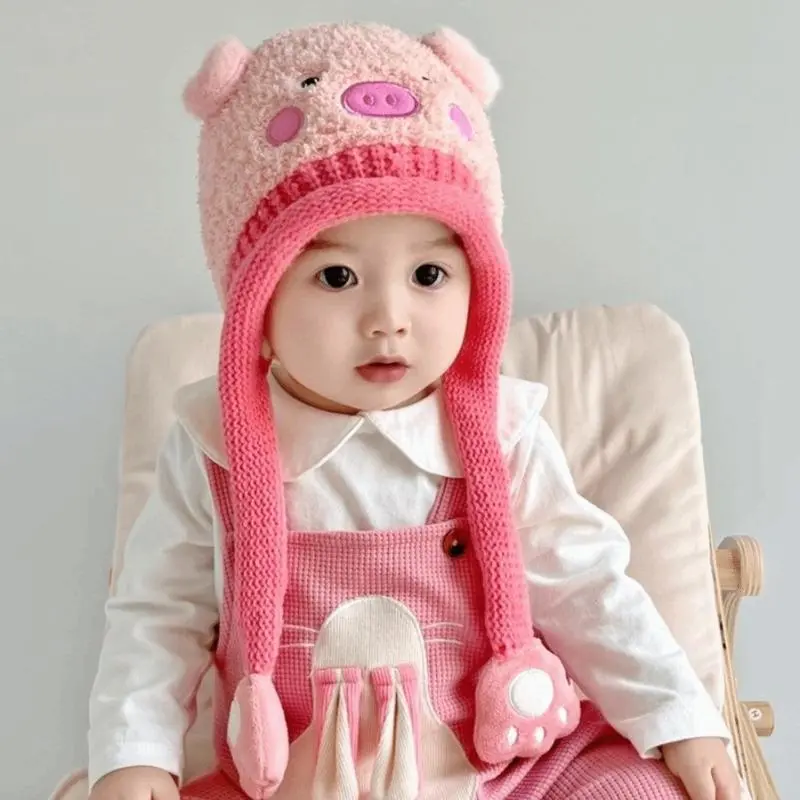 Knitted Beanie for Infant Toddler Boys, Cute Plush Cartoon Bear Ear Winter Hat with Warm Windproof Ear Flaps, Knitted Beanie Hat, Toddler Hats Boy