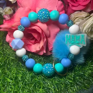 Sea mom wristlet keychain color scheme periwinkle , turquoise, white and bling beads made with wire
