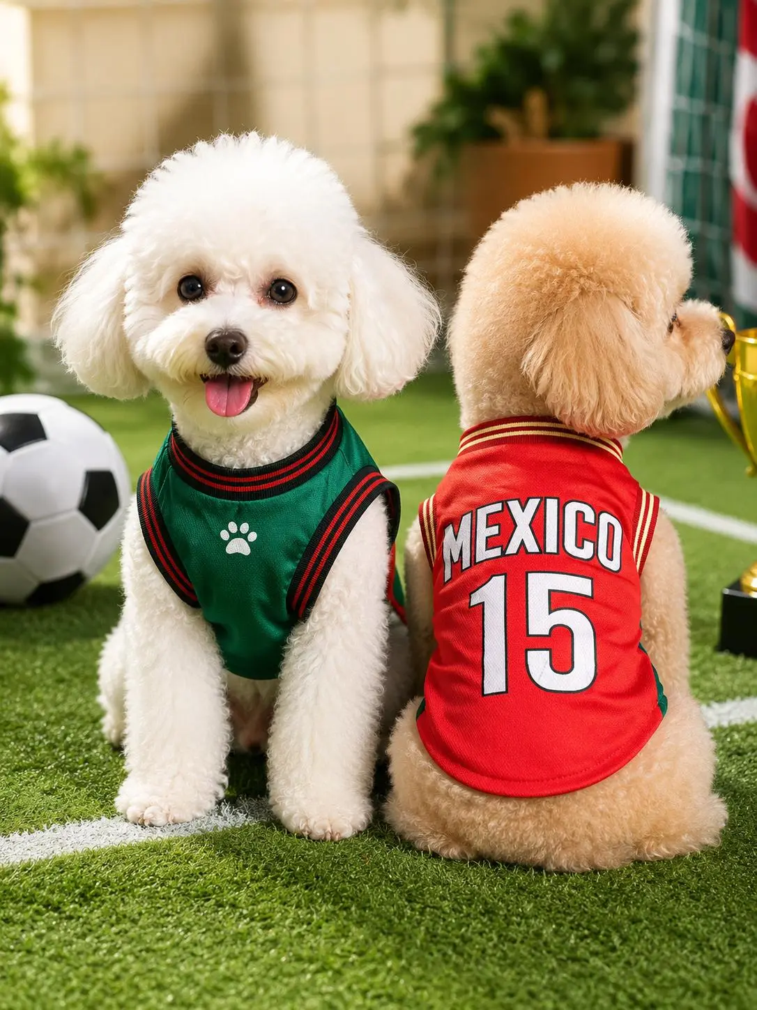 Mexico 15 Dog Jersey Shirt in Red and Green, Breathable Sleeveless Pet Sports Vest for Small Medium Dogs and Cats, Lightweight Mesh Puppy Outfit for Daily Walks, Photos, Parties, Outdoor Play, Holiday Events and Game Day
