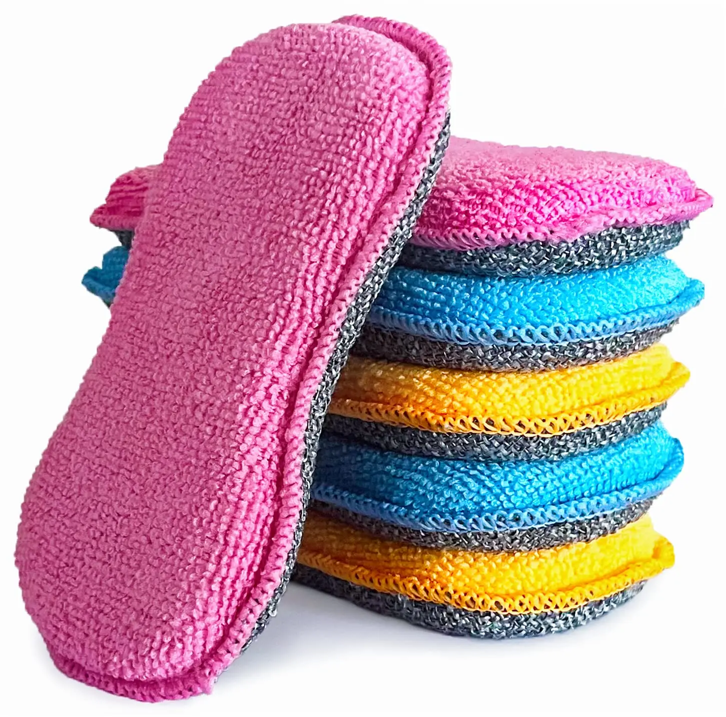 Non-Scratch Microfiber Dish Sponges (6-Pack, 6.3 x 3.0 x 0.8 in, Curved Shape) - Scratch Resistant, Water Absorbent, Durable Dual-Sided Home Kitchen Cleaning Scrubber, Removable, Machine-Washable, Comfortable