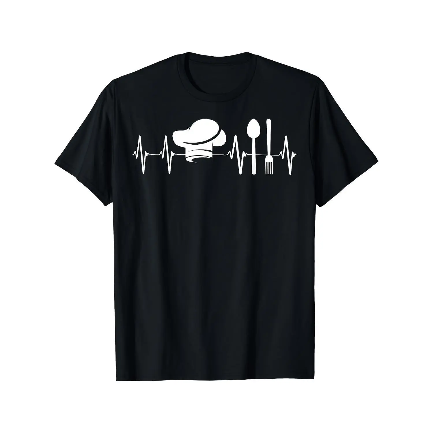 Men's Round Neck Short Sleeve Cotton Tshirt - Menswear Graphic T Shirts with Black & White Funny Chef Heartbeat Kitchen Design, Breathable Fabric, Machine Washable Casual Top, Gift for Foodies, Business, All Seasons, Shortsleeve, T-Shirt