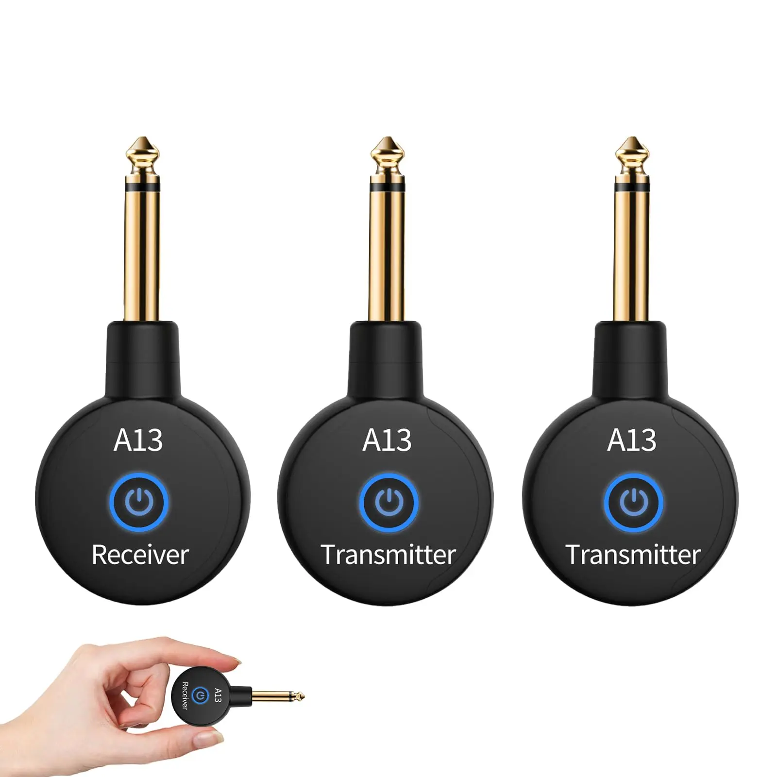 Wireless Guitar System 2.4GHz Transmitter Receiver for Electric/Acoustic Bass Guitar, Rechargeable Li-Battery, Plug & Play Wireless Guitar Cable for Guitar, Bass, Violin - Black