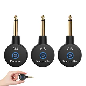 Wireless Guitar System 2.4GHz Transmitter Receiver for Electric/Acoustic Bass Guitar, Rechargeable Li-Battery, Plug & Play Wireless Guitar Cable for Guitar, Bass, Violin - Black
