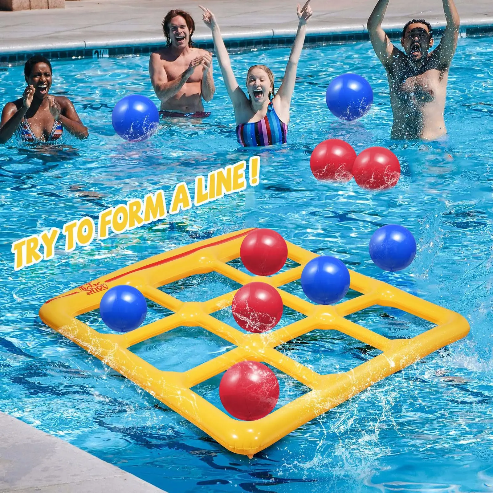 MICRENCY Unisex Inflatable Tic-Tac-Toe Pool Party Balloons - 8 Pieces (4 Blue, 4 Red), Includes Pump, Easy Setup and Use, Water Games Outdoor Supplies for Pools, Backyards
