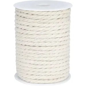 1/4 Inch Nautical Cotton Rope, 6mm x 98Feet Clothes Line for Outdoor, 3 Ply White Rope Cord Unbleached, Macrame Cord for Clothesline, Baskets, Hangings, Pots, Pet, Toys
