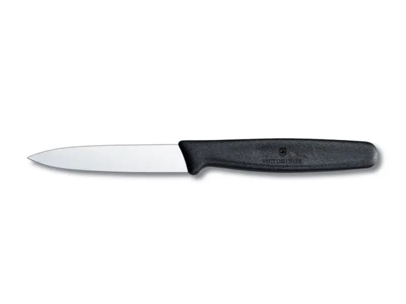 Victorinox 3.25 Inch Paring Knife with Straight Edge, Spear Point, Large Handle, Black Utensils Food