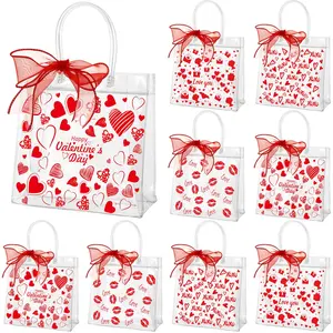 20/24 Pcs Mini Valentine Clear Goodie Bags Heart PVC Gift Bags with Handle Heart Love Dog Paw Pattern Tote Bag Reusable Plastic Wrapping Bags Transparent Bag for Daily Use Puppy Pet Treat Party Birthday Galentine Wedding Party,7.87 x 7.87 x 3.15 inche